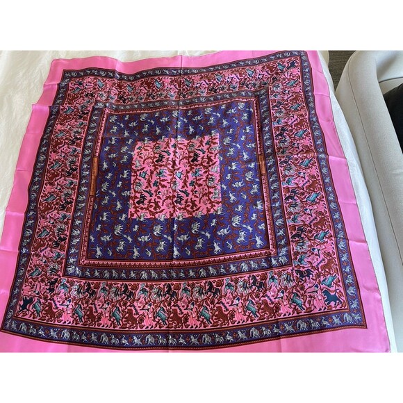 NIB HERMES 140cm Giant Silk Scarf Shawl Chasse en Inde Pink Purple Vintage RARE - Picture 3 of 16